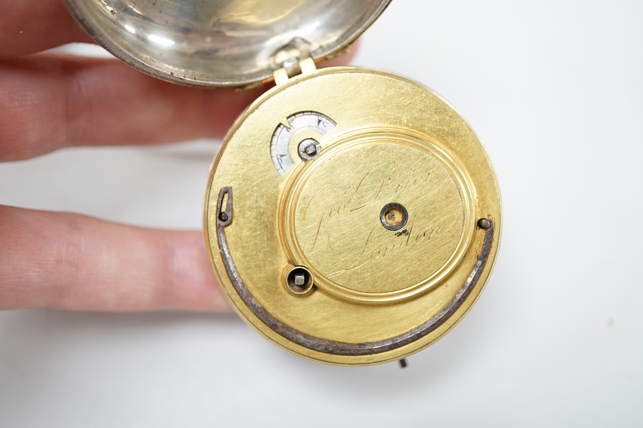 A 19th century base metal pair cased keywind verge pocket watch by George Prior, for the Turkish market, case diameter 62mm.